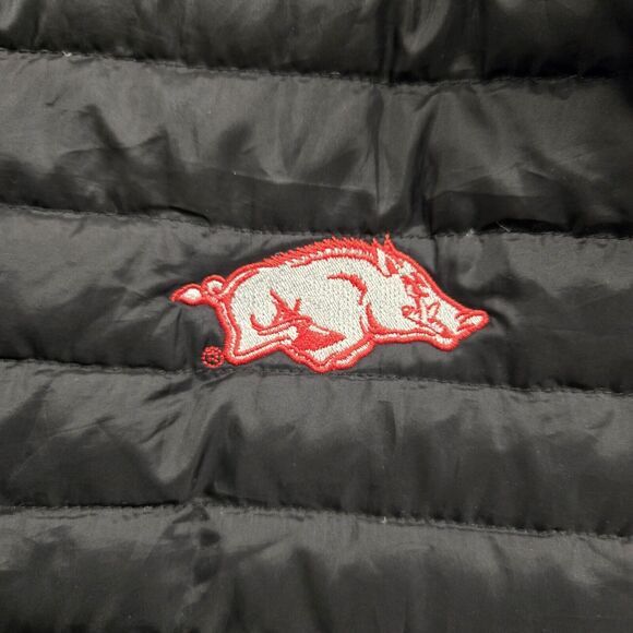 Eddie Bauer Mens Large Black Down Puffer Jacket EB650 Univ. Of Arkansas Logo - Picture 8 of 12